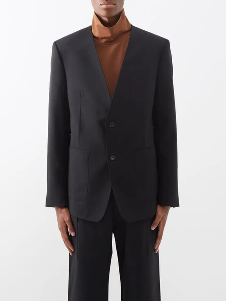 Single-breasted Lapelless Wool Jacket