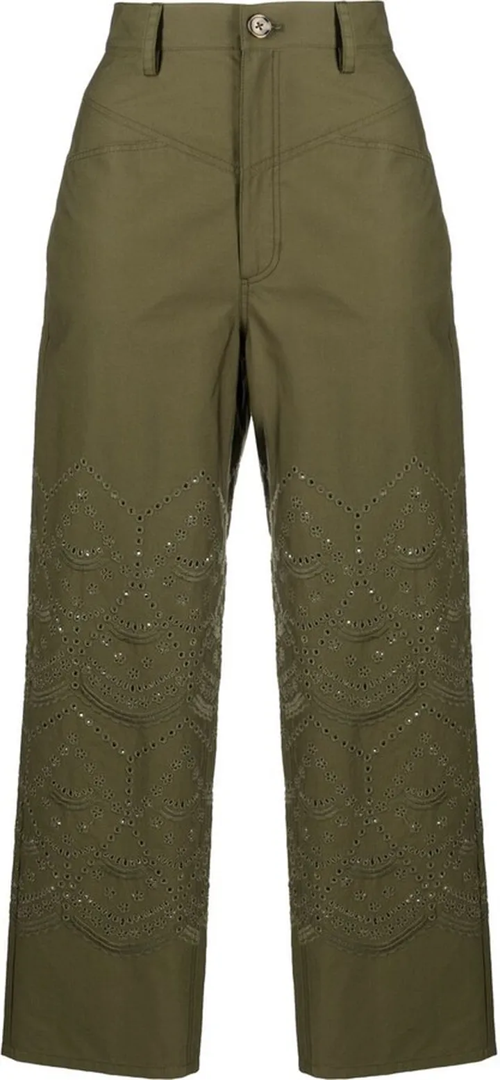 Embroidered Cropped Straight-Leg Trousers