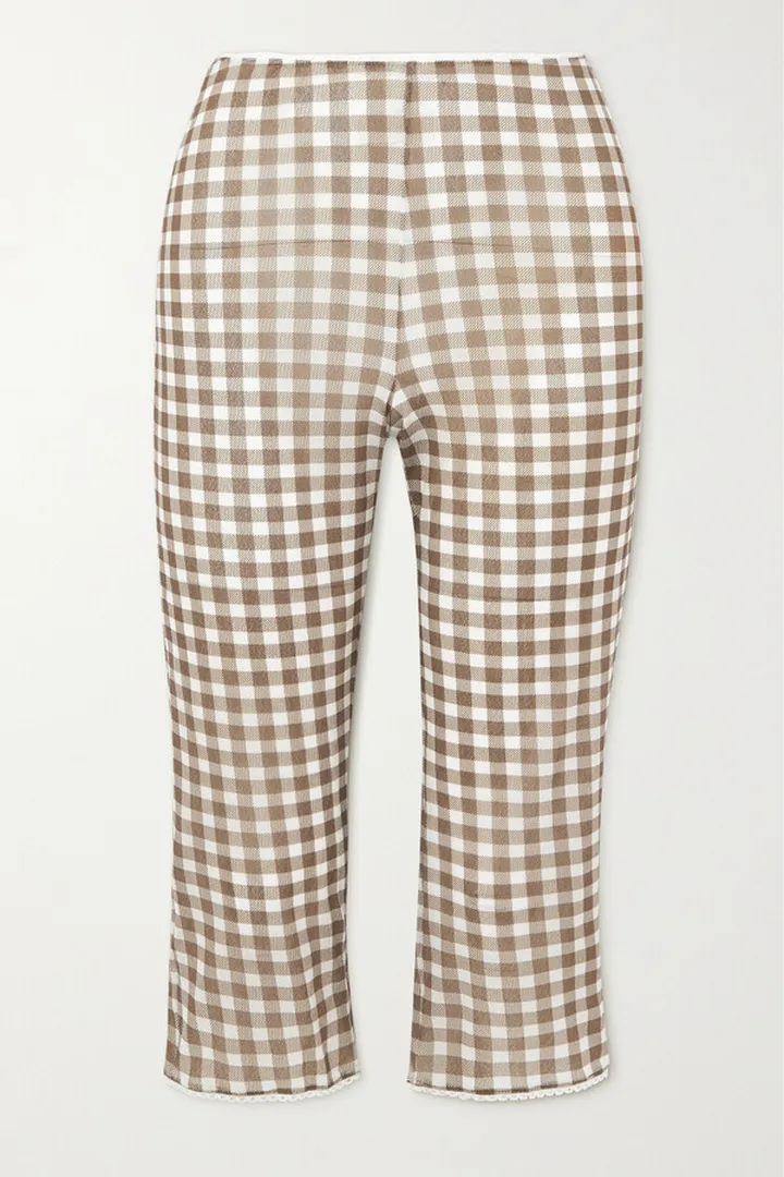 Acne Studios - Cropped Gingham Stretch-knit Slim-leg Pants - Brown