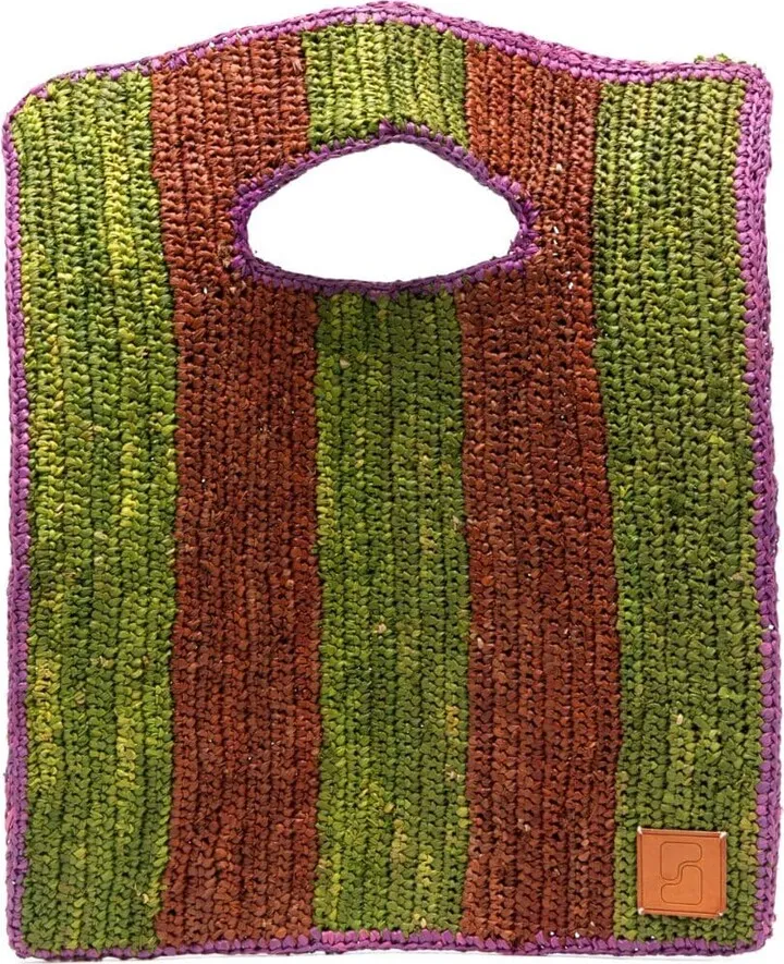Two-Tone Raffia Tote Bag