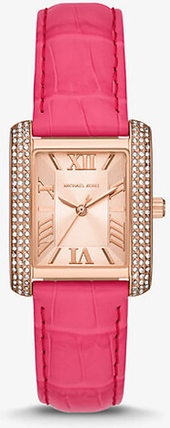 Emery Pavé Rose Gold-Tone and Crocodile Embossed Leather Watch