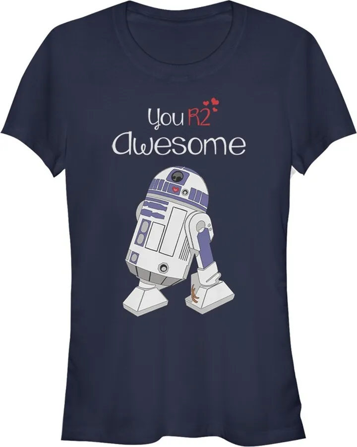 Junior's Star Wars Valentine's Day You R2 Awesome T-Shirt - Navy Blue - Small