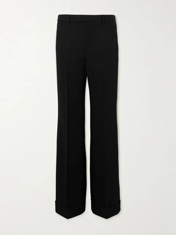 Wide-Leg Pleated Twill Trousers