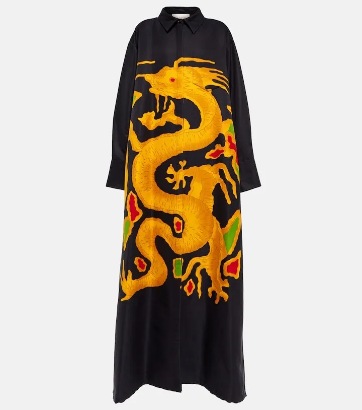 Printed faille shirt dress