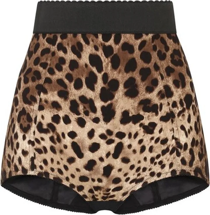 High-waisted charmeuse panties with leopard print