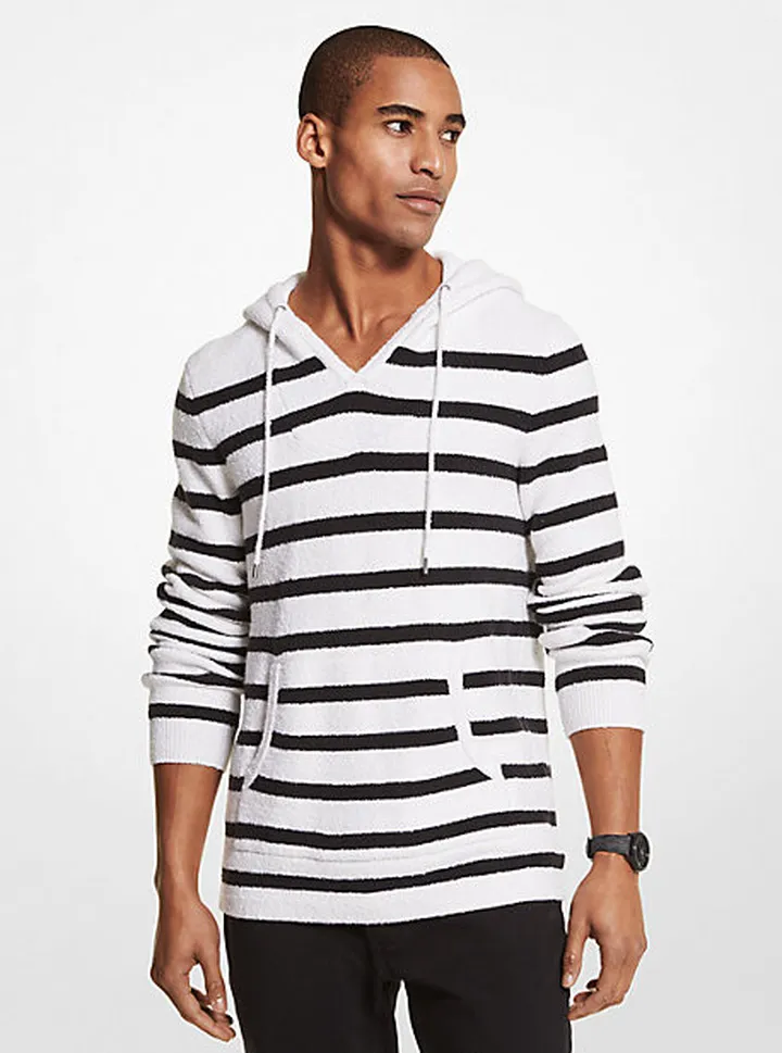 Striped Textured Stretch Cotton Hoodie
