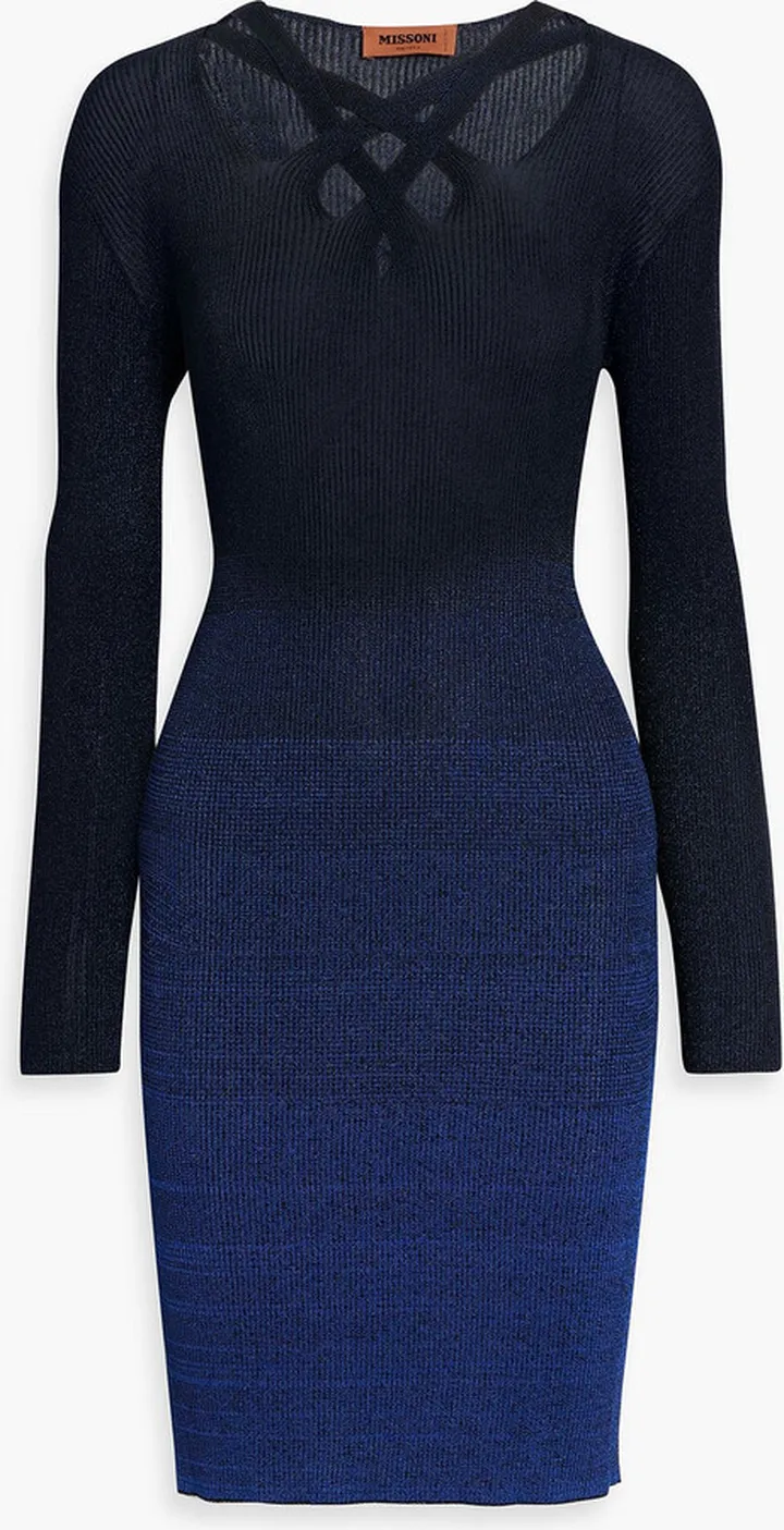 Cutout metallic dégradé ribbed-knit dress