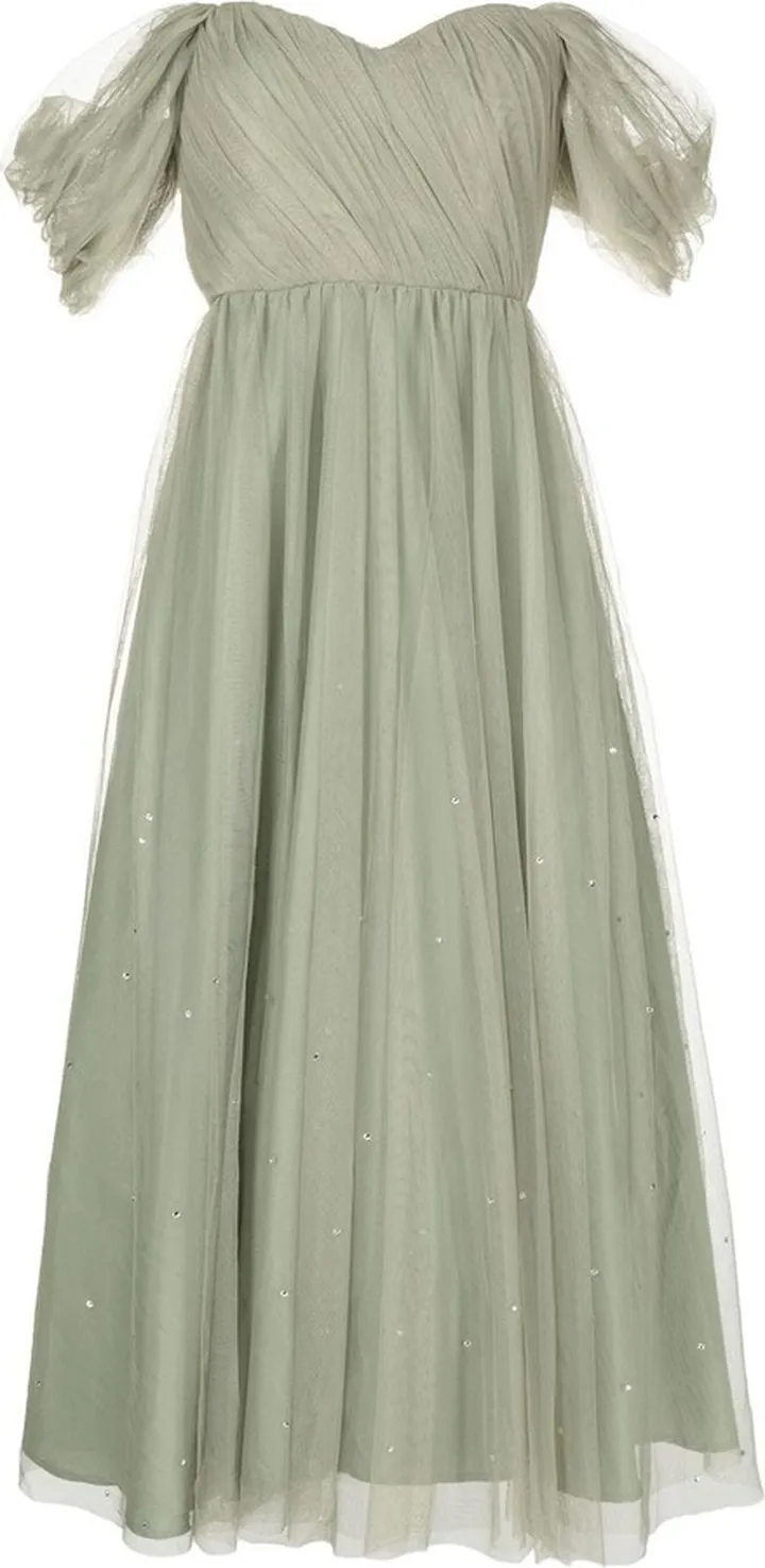 Off-Shoulder Tulle Midi Dress