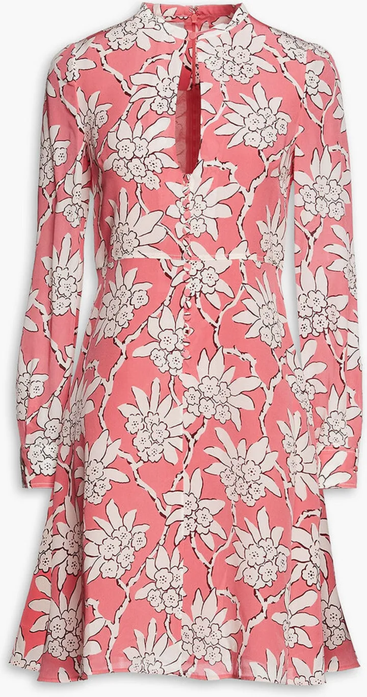 Cutout floral-print silk crepe de chine mini dress