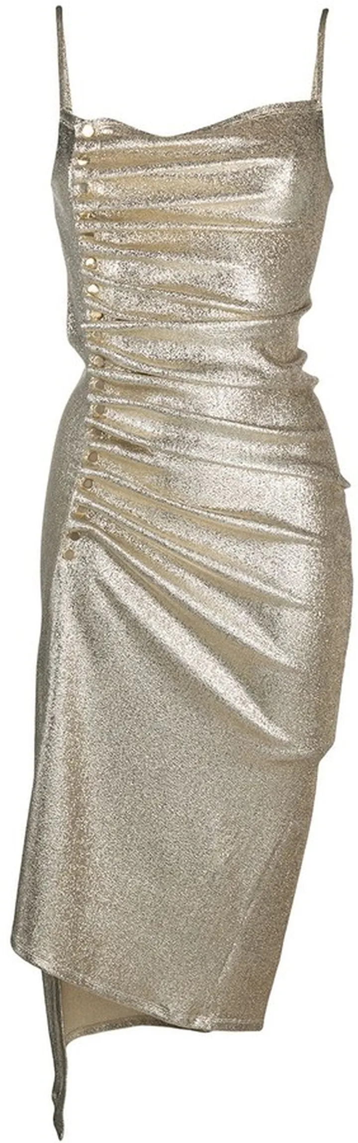 Metallic Pleated Dress With Side-Button Ruched Detail