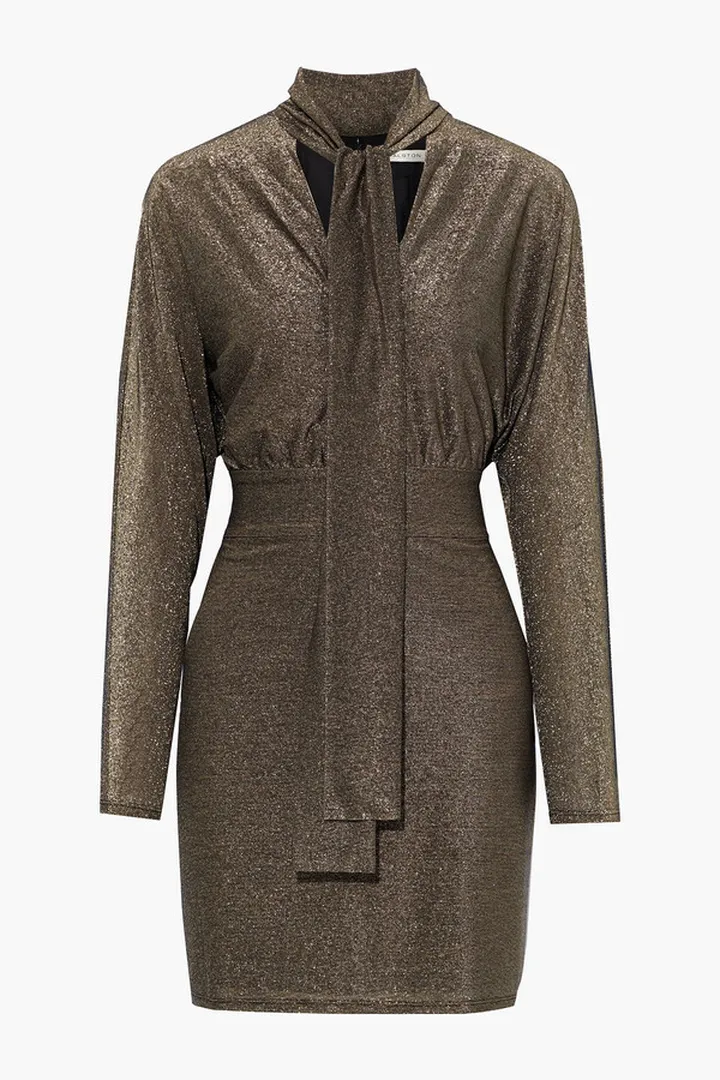 Tie-neck Lurex mini dress