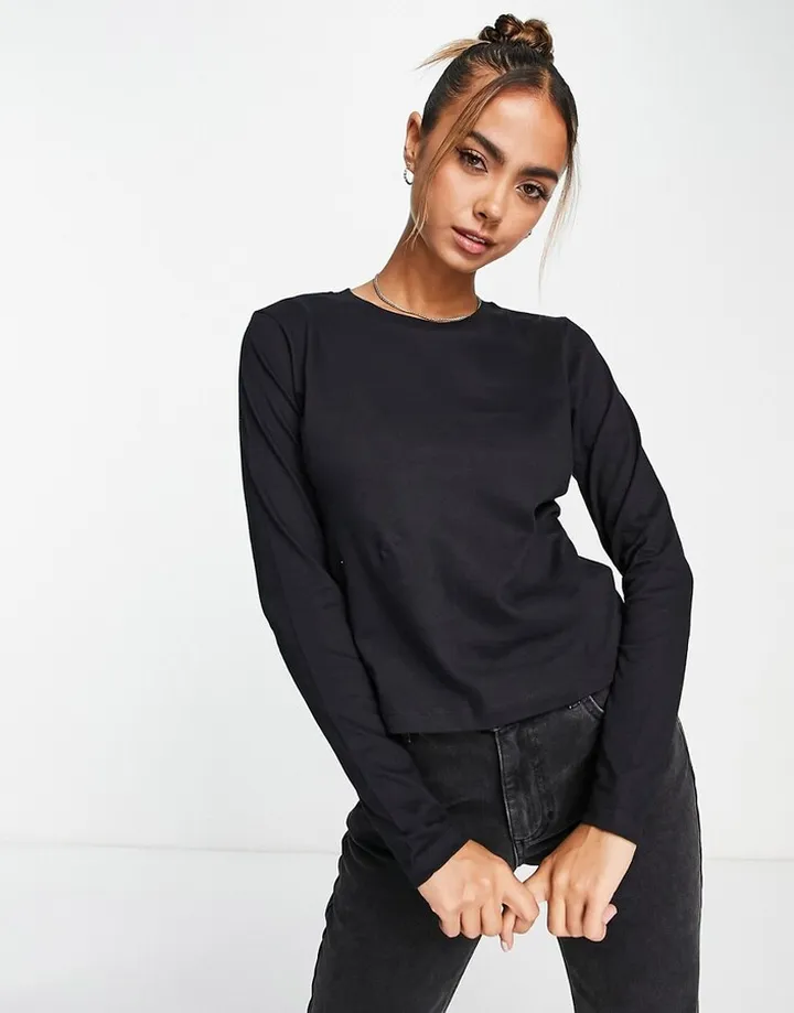 Brave Soul ellie long sleeve t-shirt in black