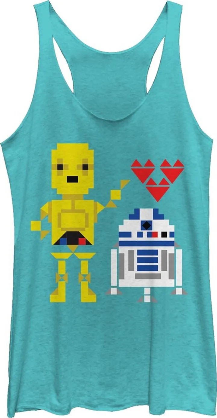 Women's Star Wars Valentine's Day R2-D2 and C-3PO Racerback Tank Top - Tahiti Blue - Small