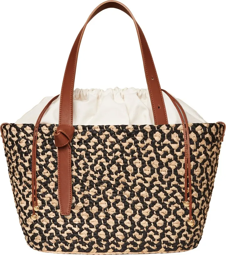 Black Melange Raffia Tote