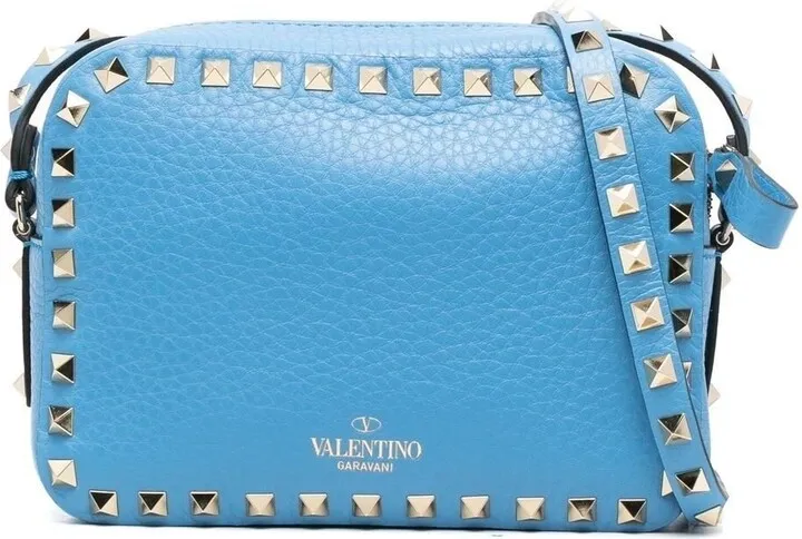 Blue Leather Rockstud Cross Body Bag