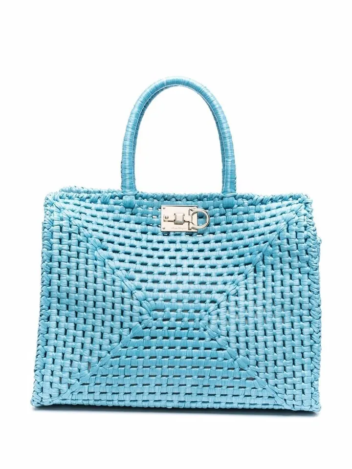 Gancini-embellished woven tote
