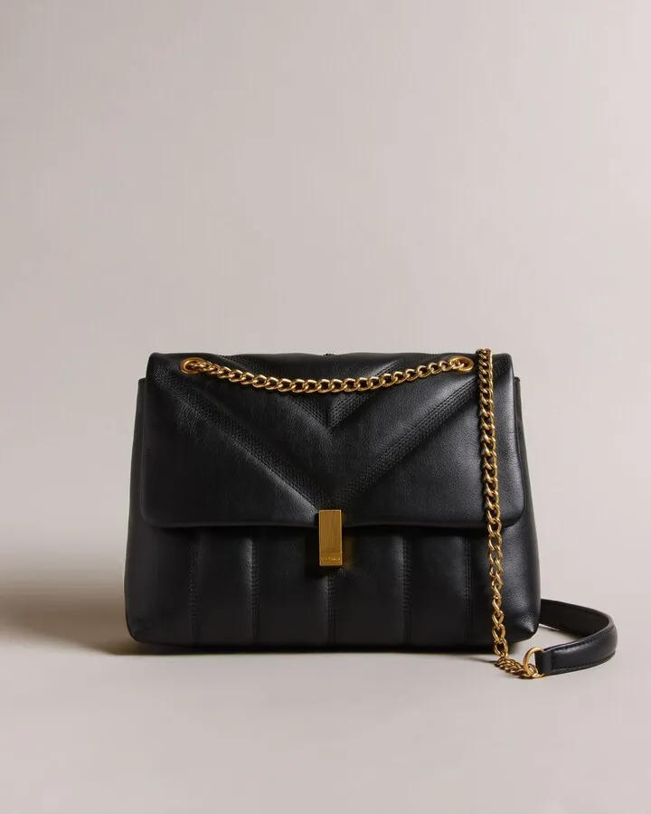 Leather Puffer Crossbody Bag in Black