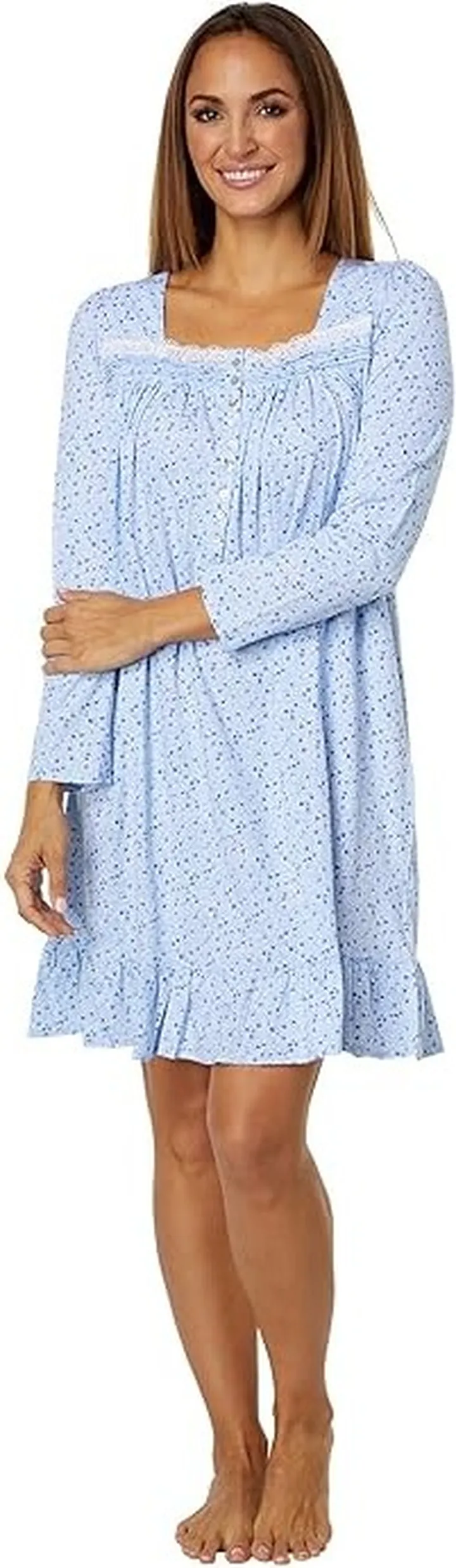 Eileen West Long Sleeve Waltz Gown (Blue Ground Floral) Women's Pajama