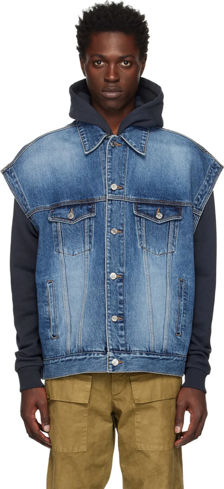 We11done Blue Oversized Trucker Denim Vest