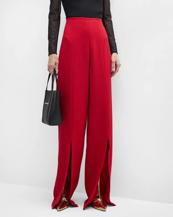 Split-Hem Wide-Leg Wool Pants