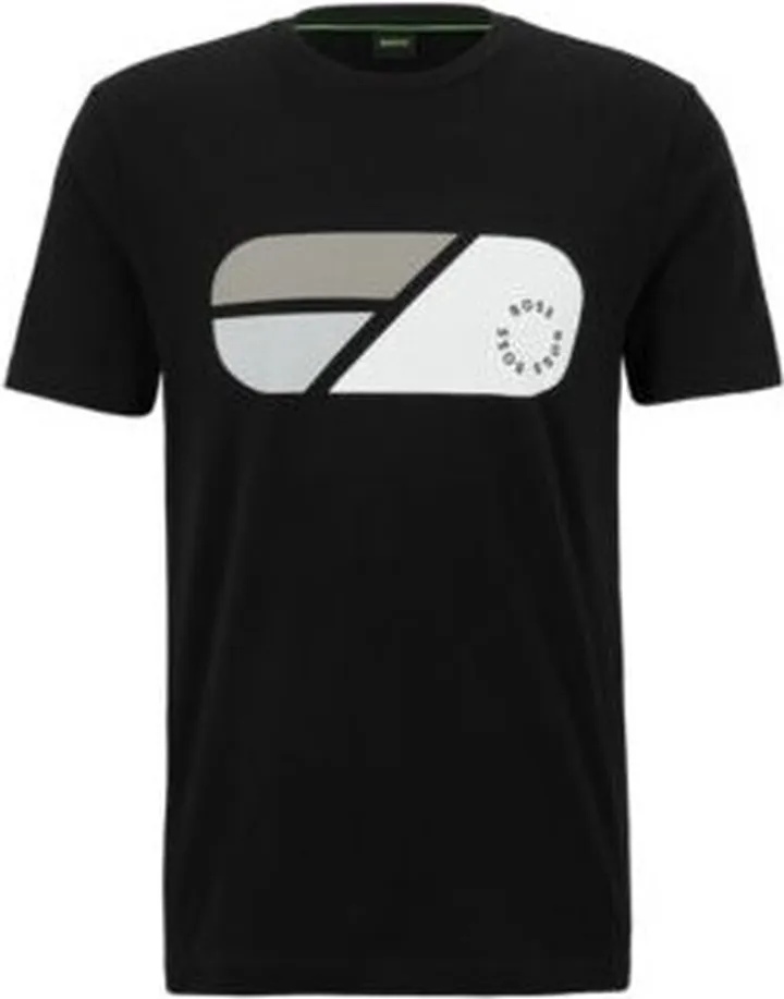 Stretch-cotton T-shirt with artwork and circular logo