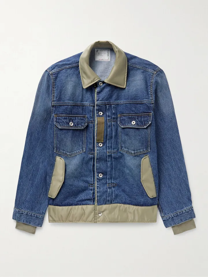 Nylon and Grosgrain-Trimmed Indigo-Dyed Denim Jacket