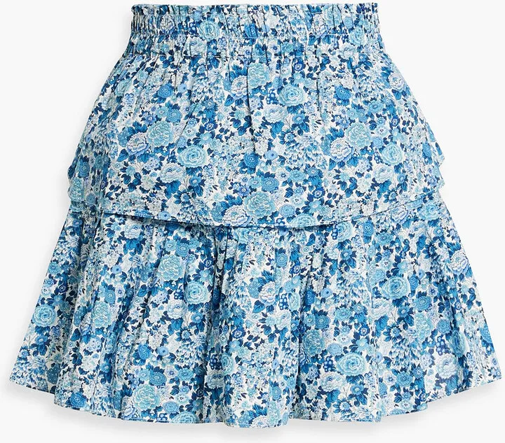 Tiered ruffled floral-print cotton mini skirt