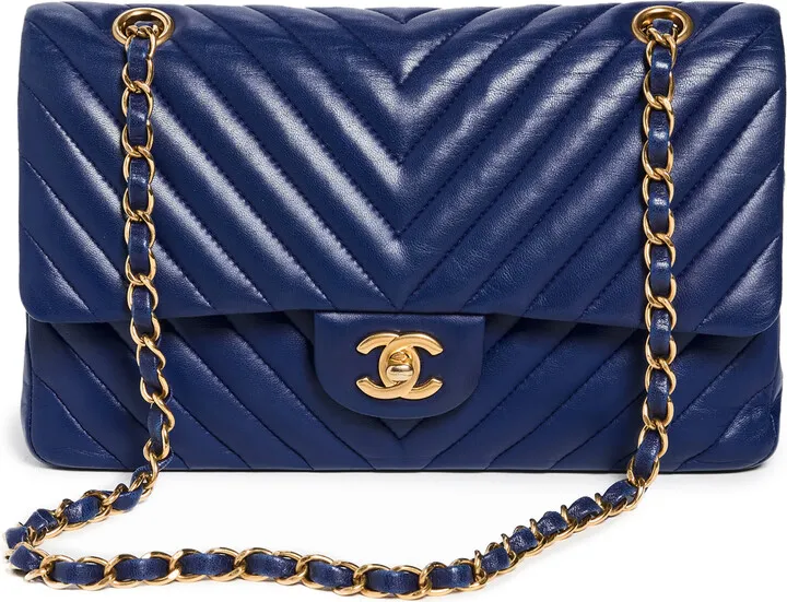 What Goes Around Comes Around Chanel Blue Chevron Flap Bag