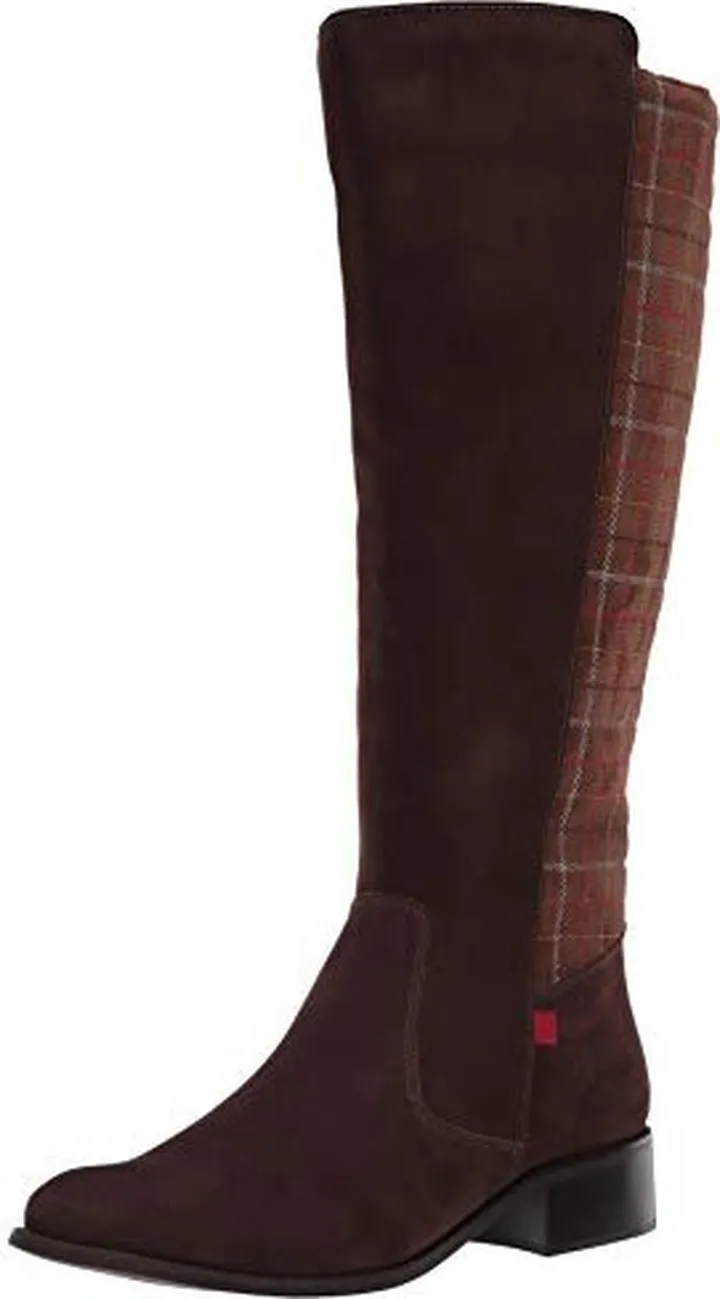 Marc Joseph New York Women's Genuine Leather Luxury High Top Riding Boot with Plaid Detail Knee