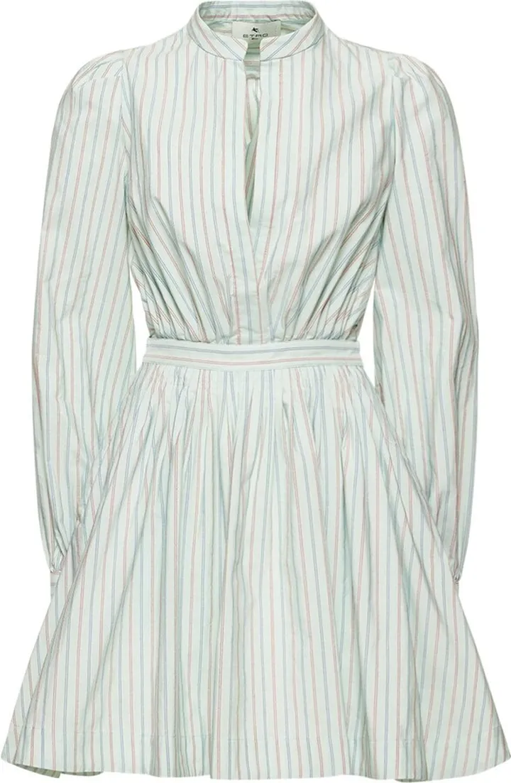 Striped cotton poplin belted mini dress