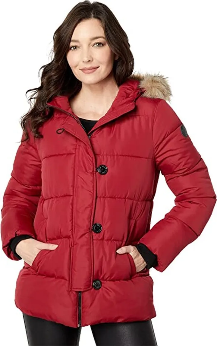 LAUREN Ralph Lauren Recycle Poly Snorkel Jacket with Faux Fur Hood (Chili) Women's Clothing