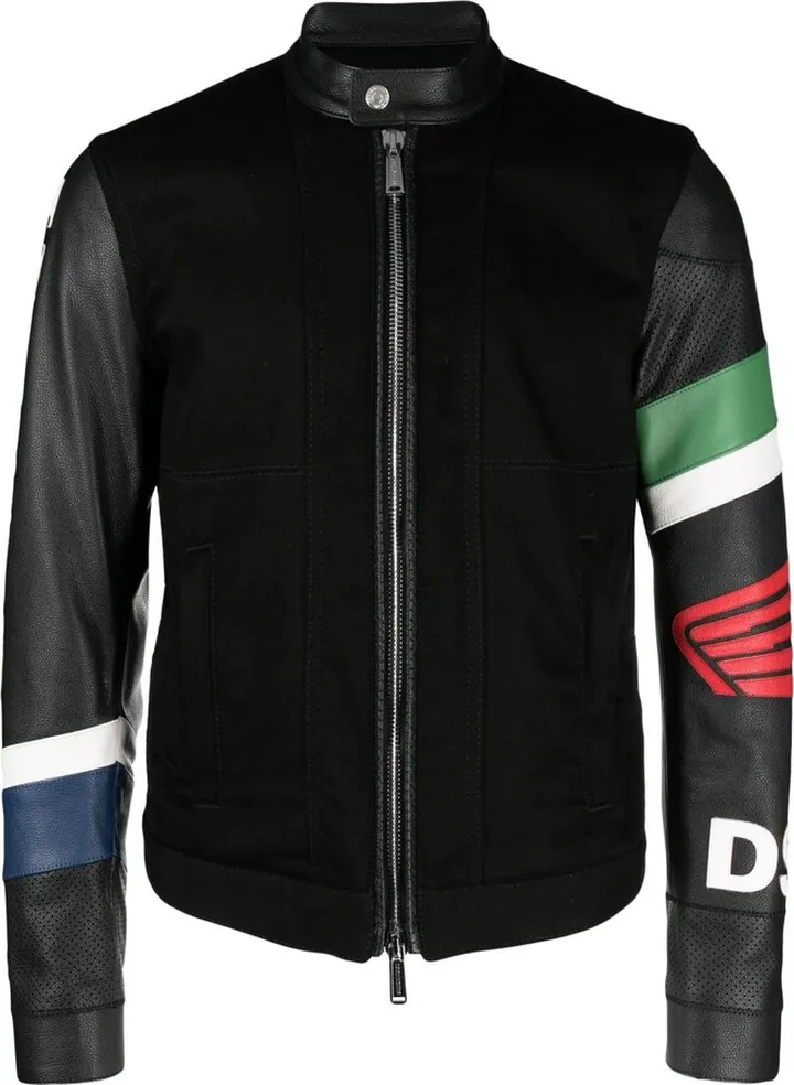 Embossed-Logo Zipped Leather Jacket