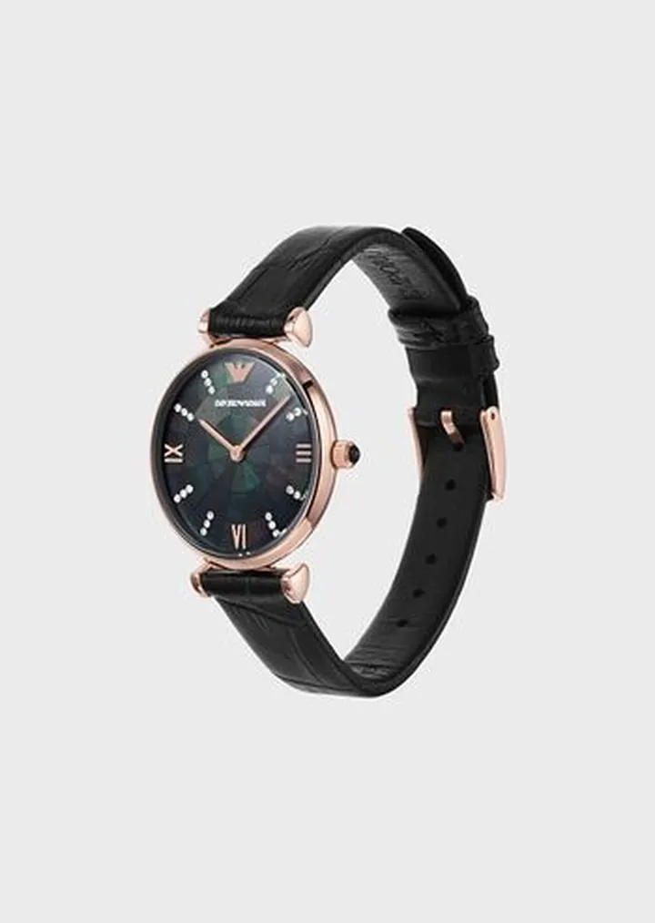 Two-Hand Black Leather Watch