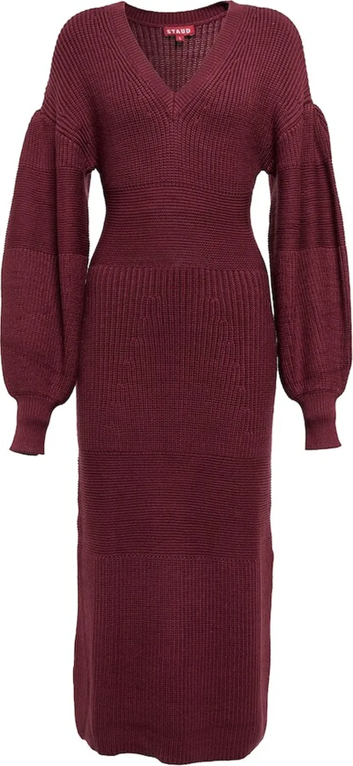 Balloon-sleeve ribbed-knit sweater dress