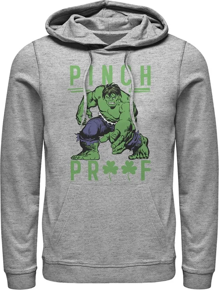 Men's Marvel St. Patrick's Day Pinch Proof Clover Hulk Pull Over Hoodie - Athletic Heather - 3X Large
