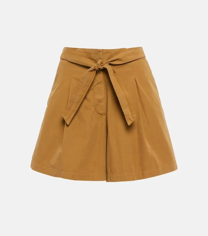 Belted high-rise cotton shorts