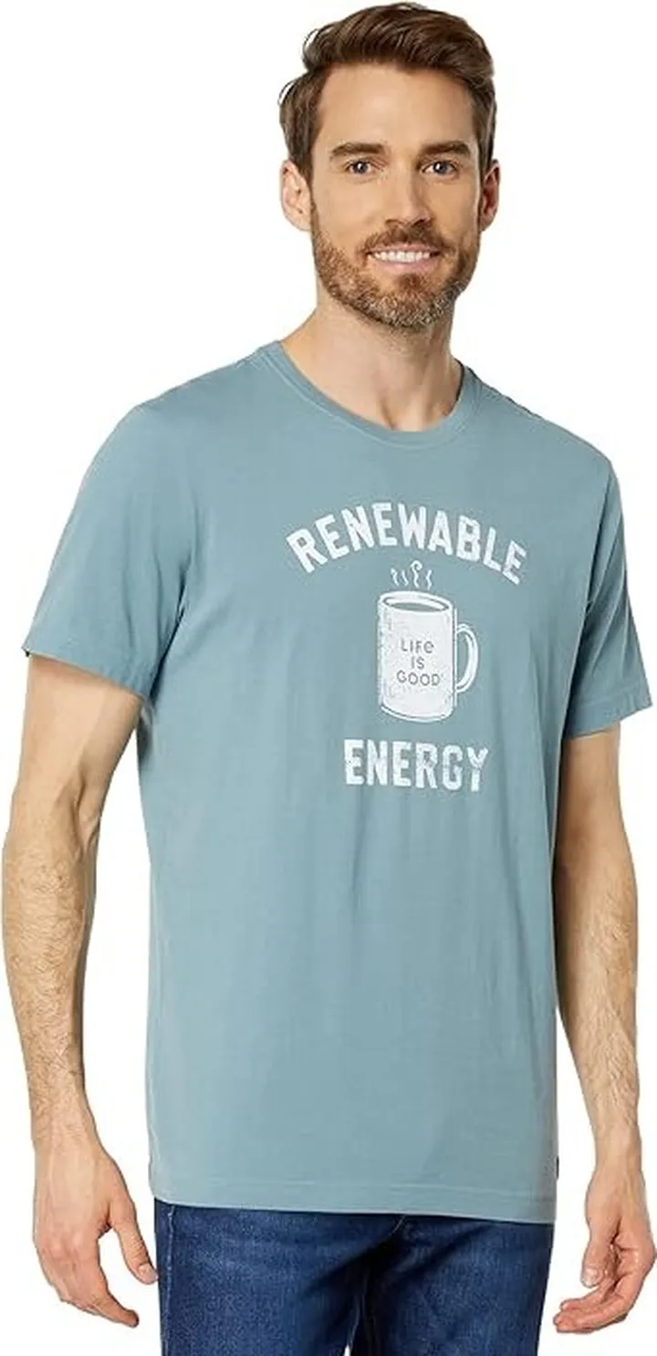Life is Good Renewable Energy Mug Crusher-Lite Tee (Smoky Blue) Men's Clothing