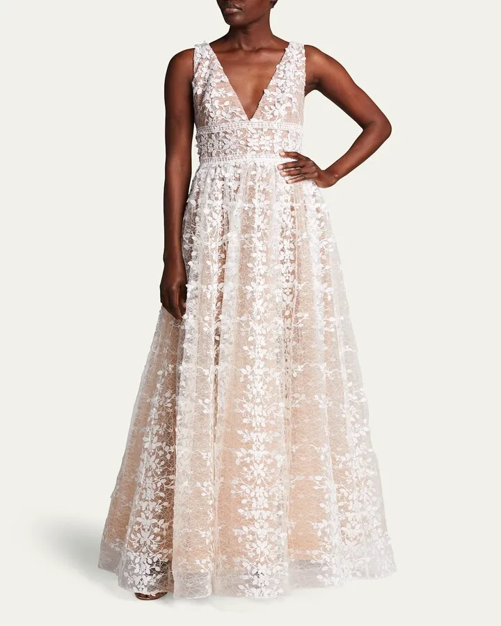 Megan V-Neck Lace Gown
