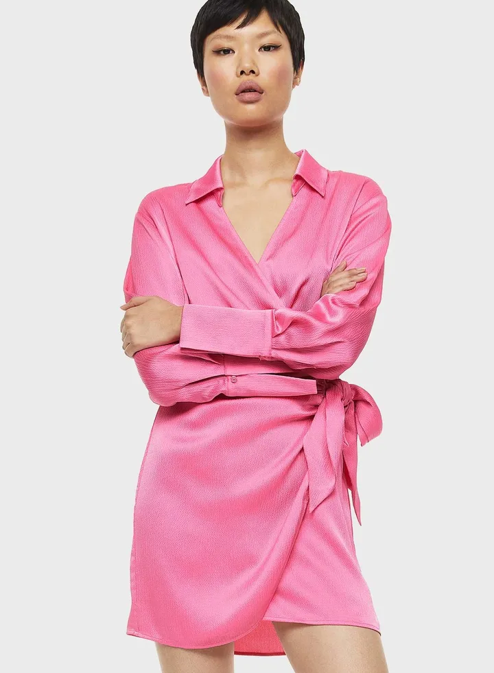Tie Detail Satin Wrap Dress