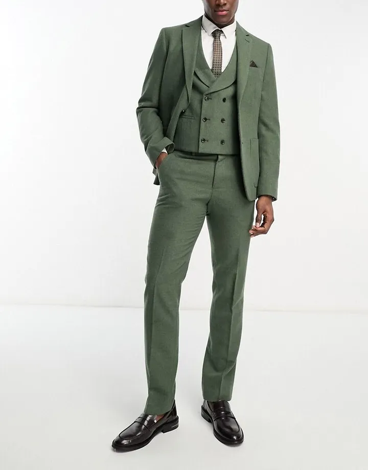 Harry Brown Wedding wool mix slim fit suit pants in green