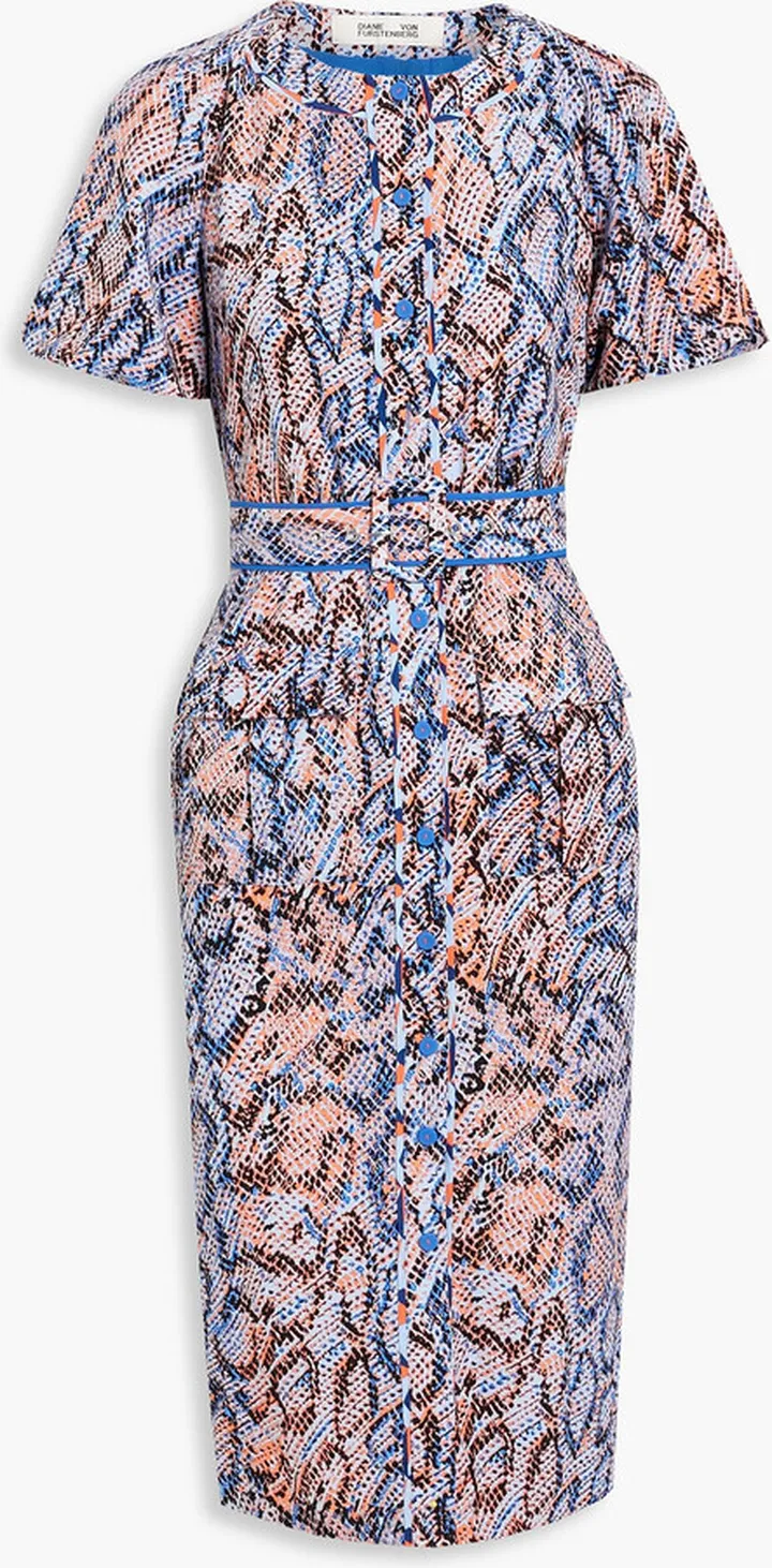 Grenada belted printed stretch-crepe dress