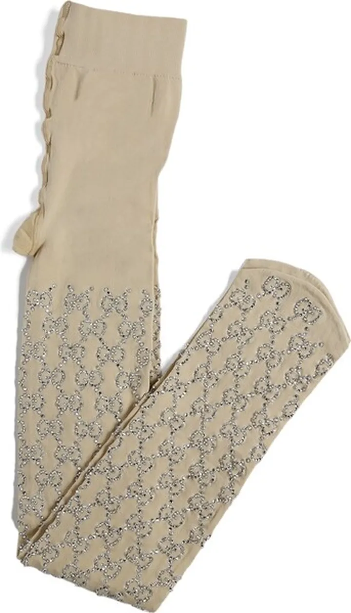 Embellished Crystal Logo Tights Rose And Light Grey