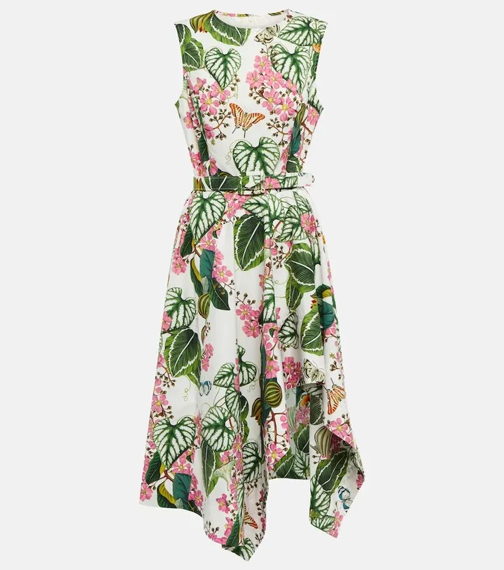 Floral asymmetric cotton-blend midi dress