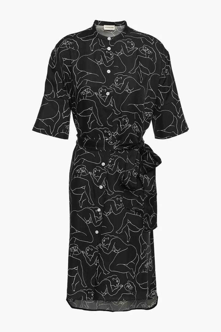 Belted printed twill shirt dress