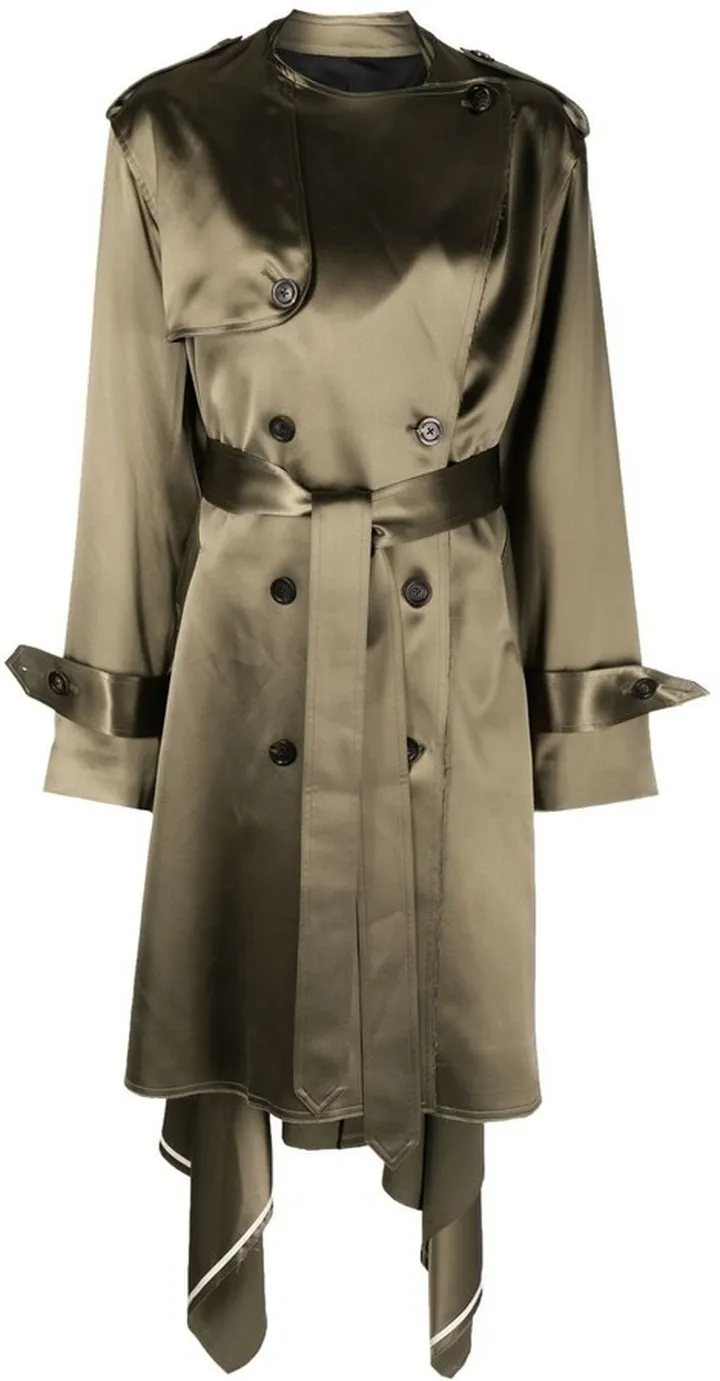 Collarless Double-Breasted Trench Coat