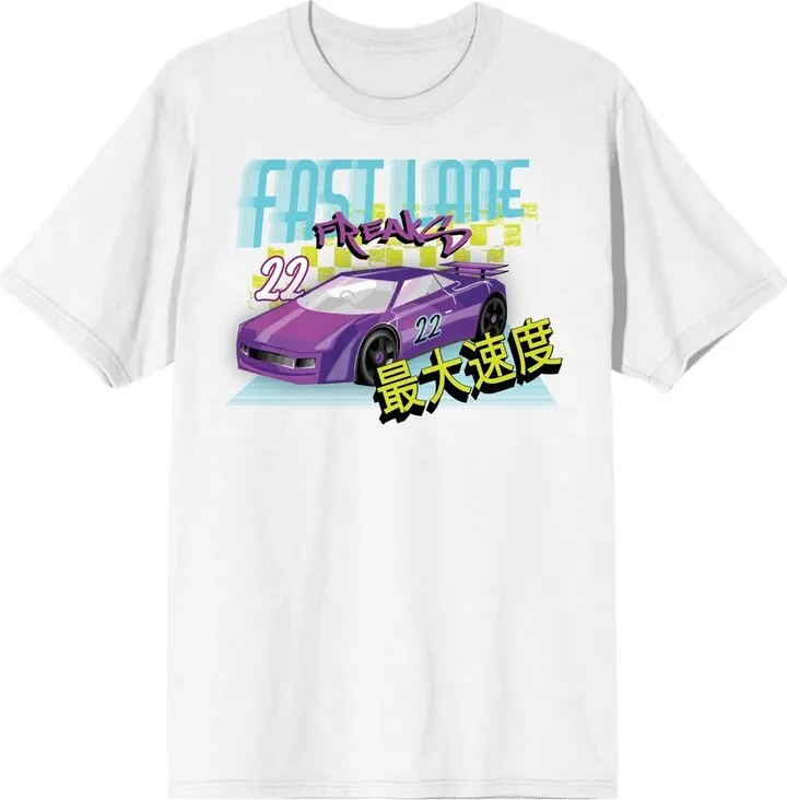 Car Fanatic Purple Race Car Fast Lane Freaks Men’s White Graphic Tee-XL