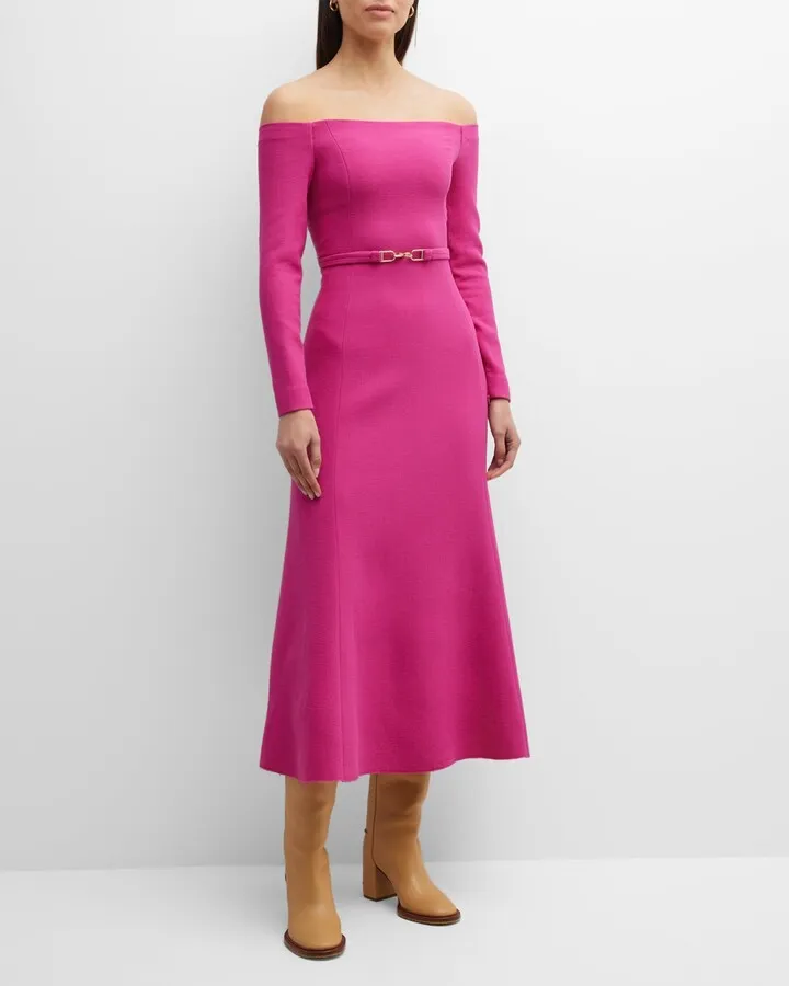 Carole Belted Off-The-Shoulder Midi Dress