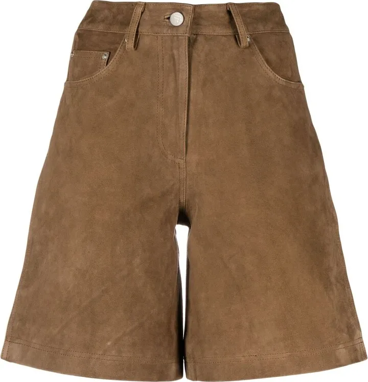 Brown High Waist Suede Bermuda Shorts