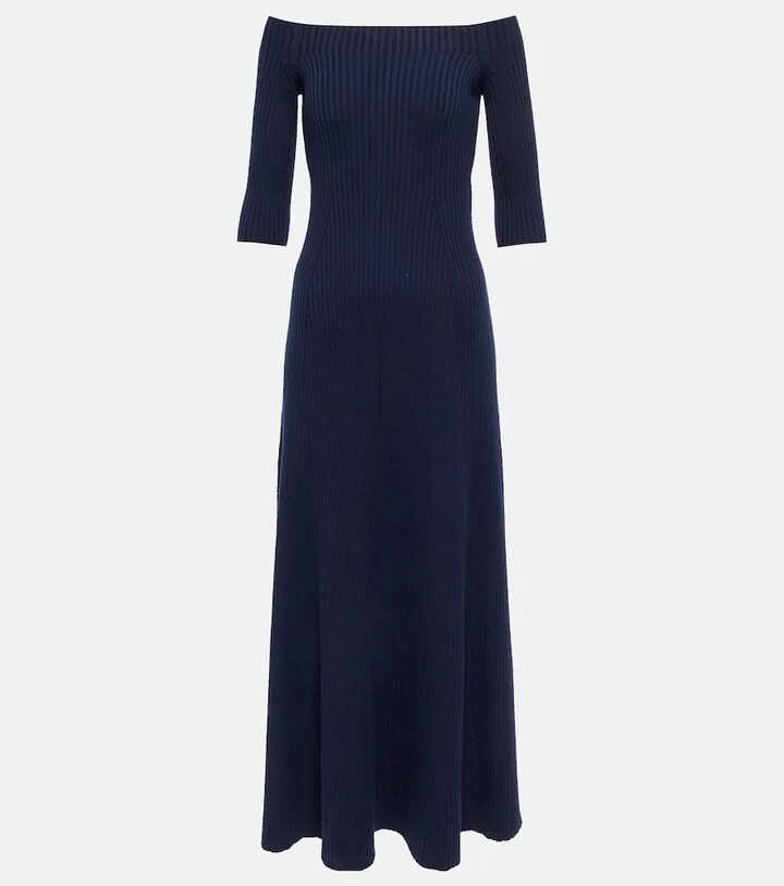 Off-shoulder wool-blend maxi dress