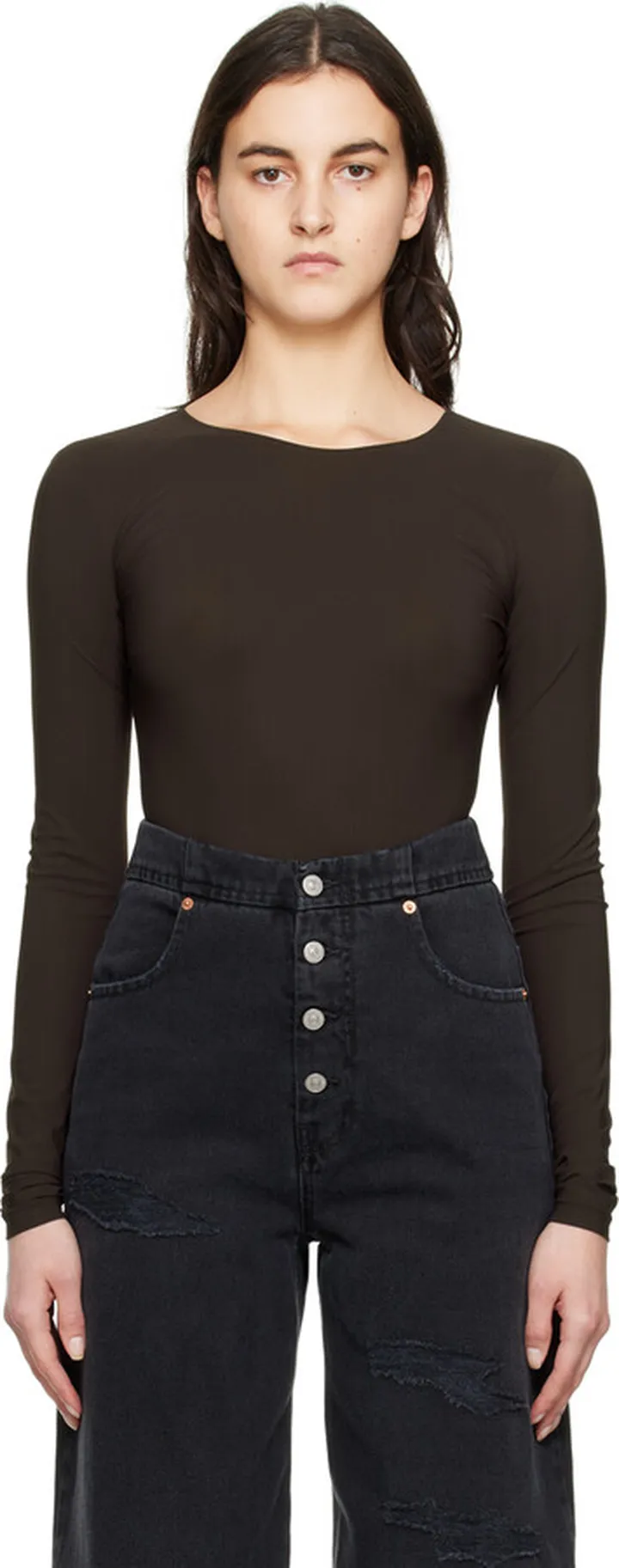 MM6 Maison Margiela Brown Crewneck Bodysuit